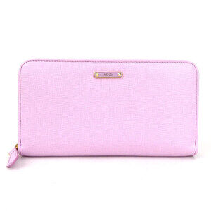 Fendi round zip long wallet pink leather